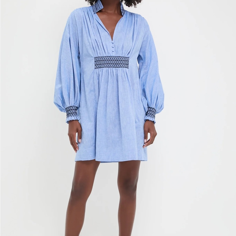 NWT Tuckernuck Aubury Light Blue Long-Sleeve Smocked Waist Mini Dress